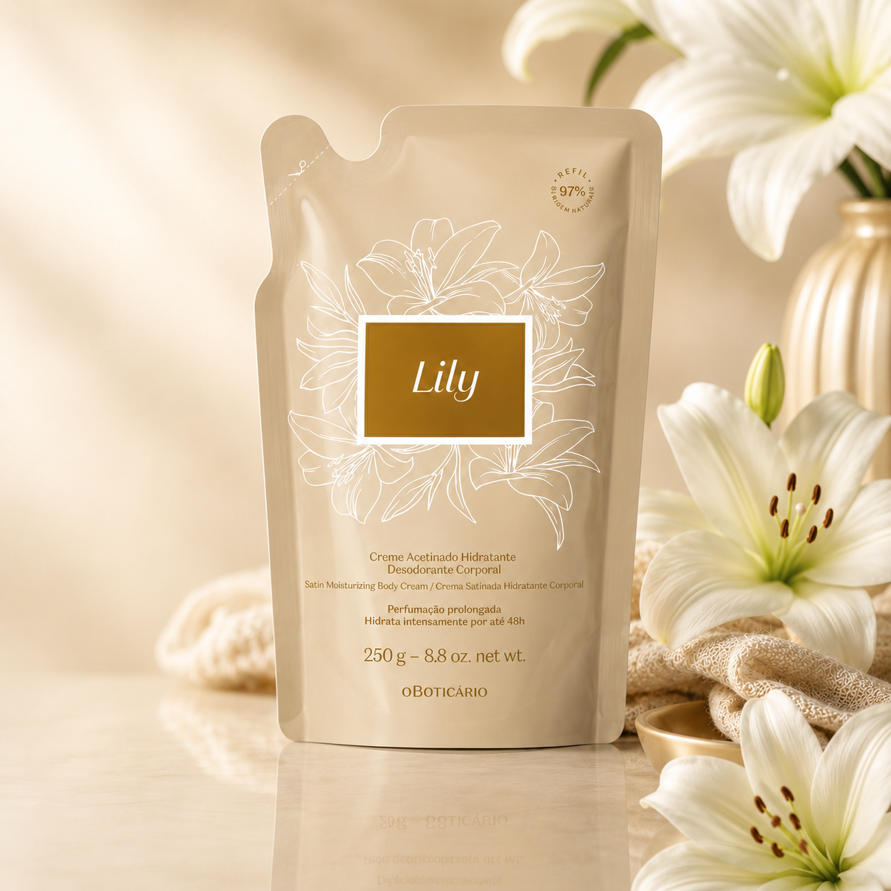 Refil Creme Acetinado Hidratante Desodorante Corporal Lily 250g