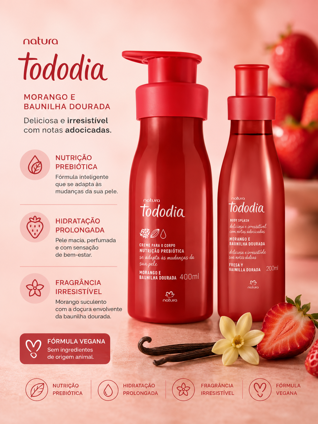 Kit Tododia Morango e Baunilha Dourada com Body Splash (2 produtos)
